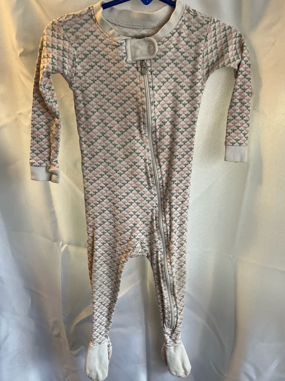 Burt's Bees Baby Pale Pink & Cream Houndstooth Long Sleeve Bodysuit